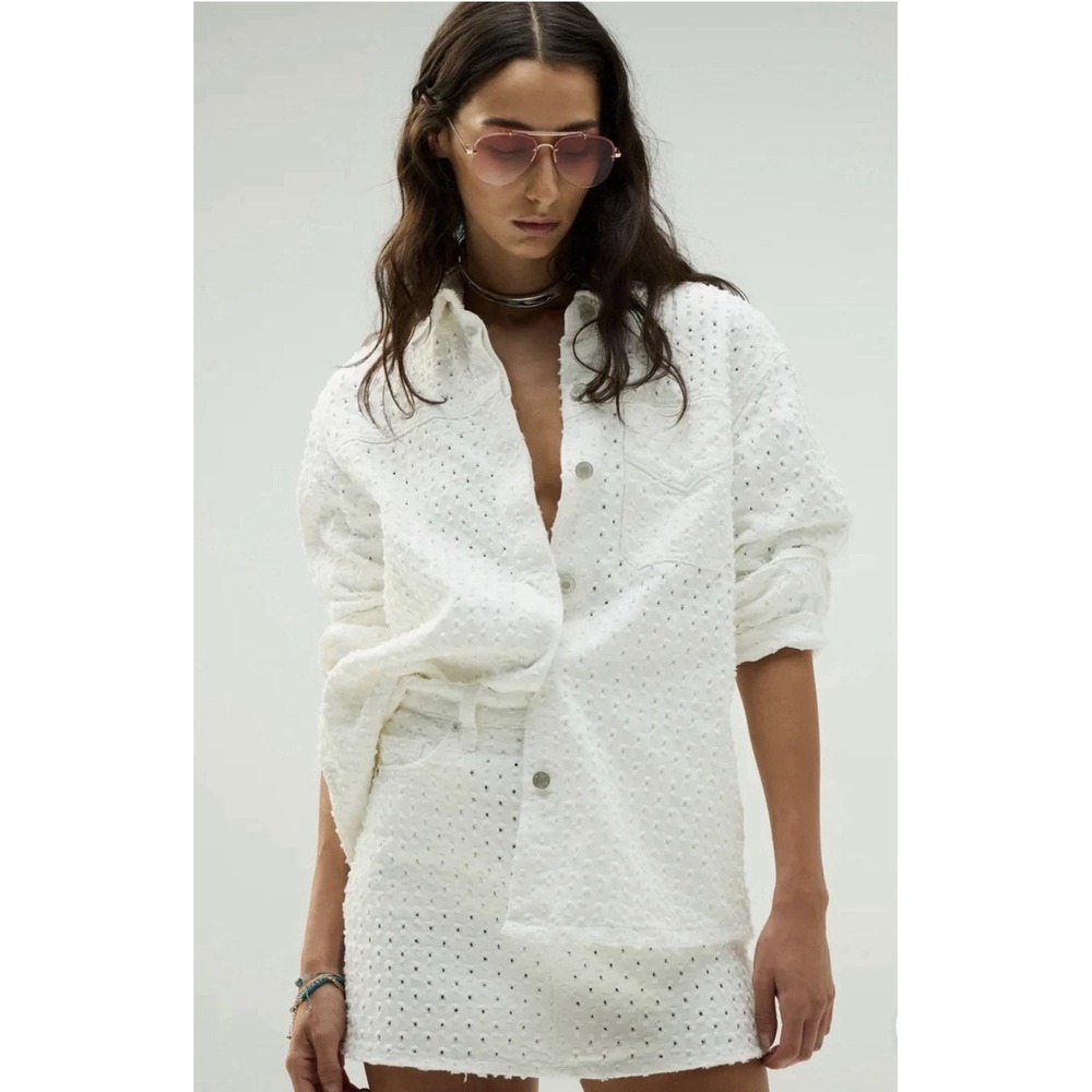 Women's HUDSON tattered White shacket jacket Shirt $245 NWT